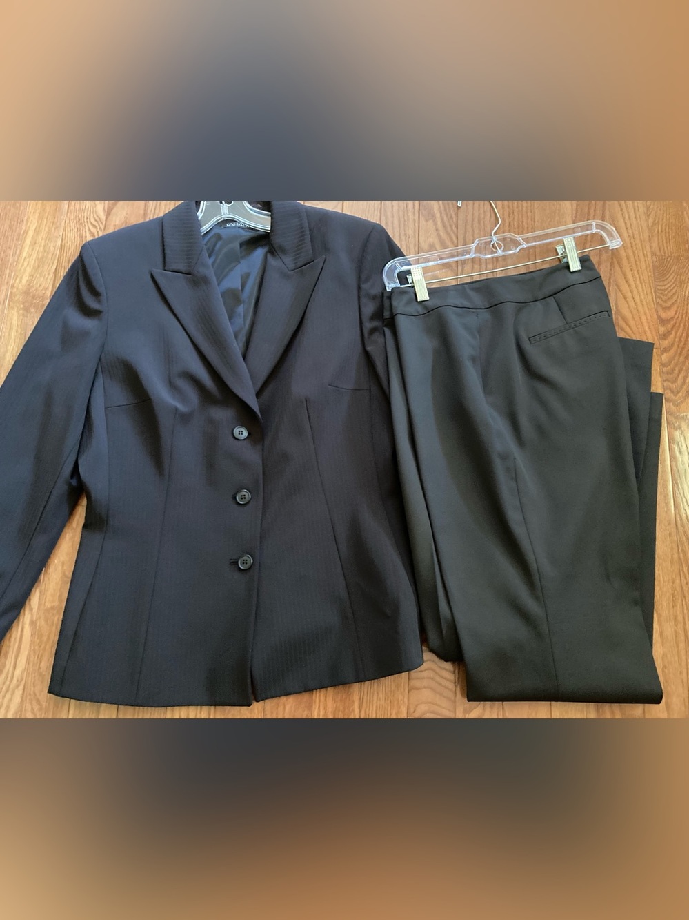 TAHARI Black Pinstriped Blazer Suit Coat with Solid Black Pants Size 8